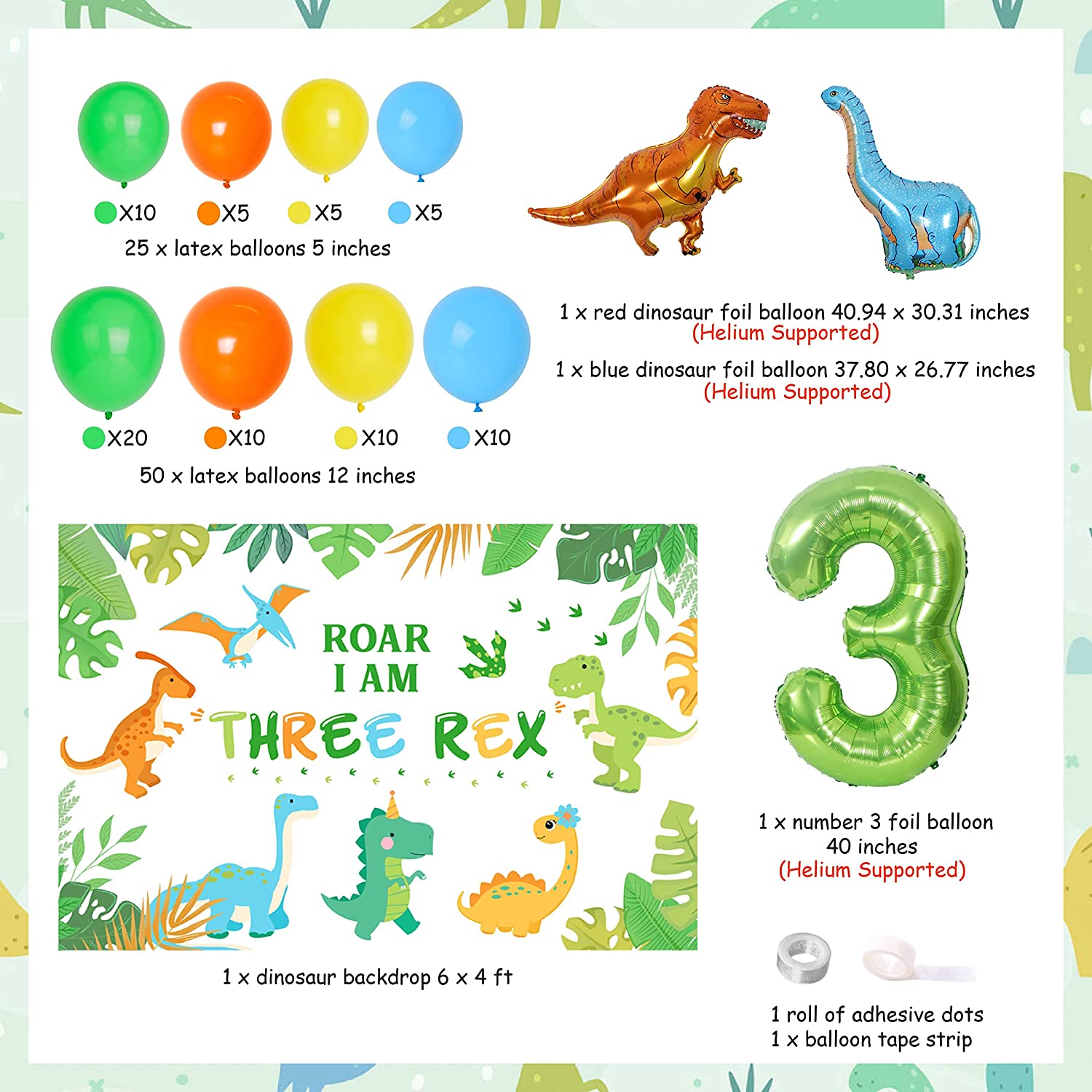 Green Dinosaur Balloon Garland Arch Kit Party Supplies Three Backdrop Boy rd Birthday Decorations Inflatable