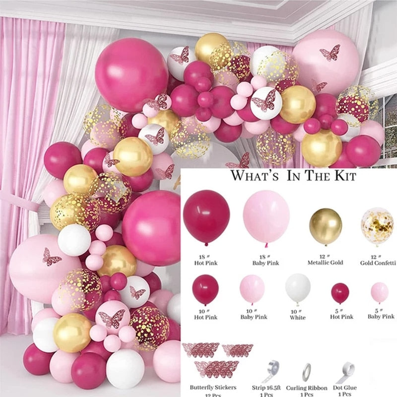 Rose Pink Balloon Garland Arch Kit Confetti Metal Latex Balloons Barbie Theme Party Girl Birthday Shower Wedding Decor Inflatable Decorations