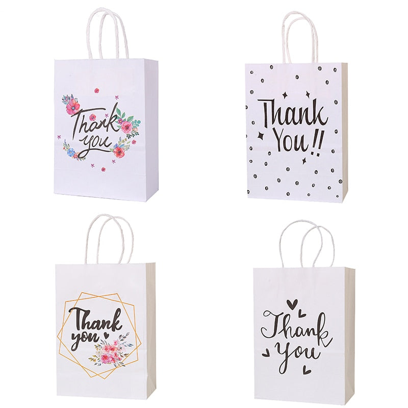 pcs Thank Tote Bag White Paper Gift Bags Candy Cookie Packaging Wedding Birthday Party Decoration Baby Shower Supplies 