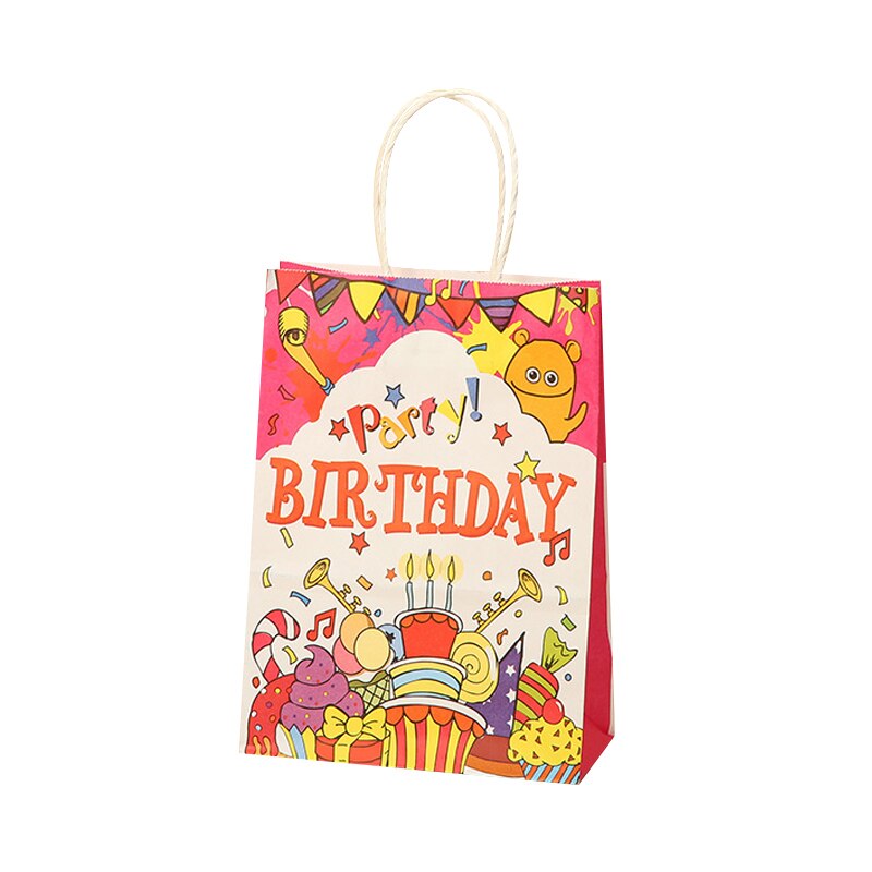 pcs Kraft Paper Gift Bag Handle Happy Birthday Packaging Wedding Favors Guests Festival Supplies 