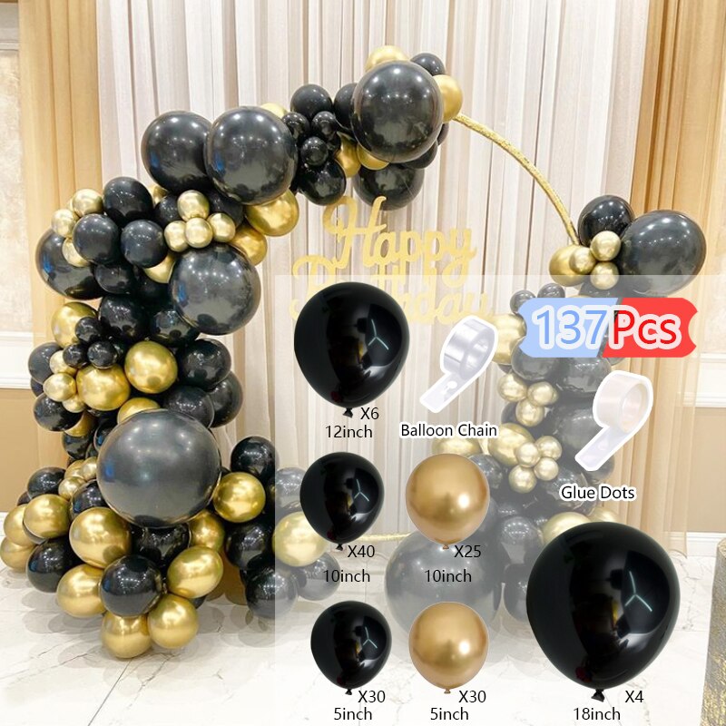 Balloon Arch Set Black Gold Pink Sequins Balloons Garland Aldult Baby Baptism Shower Birthday Decoration Party Inflatable Decorations