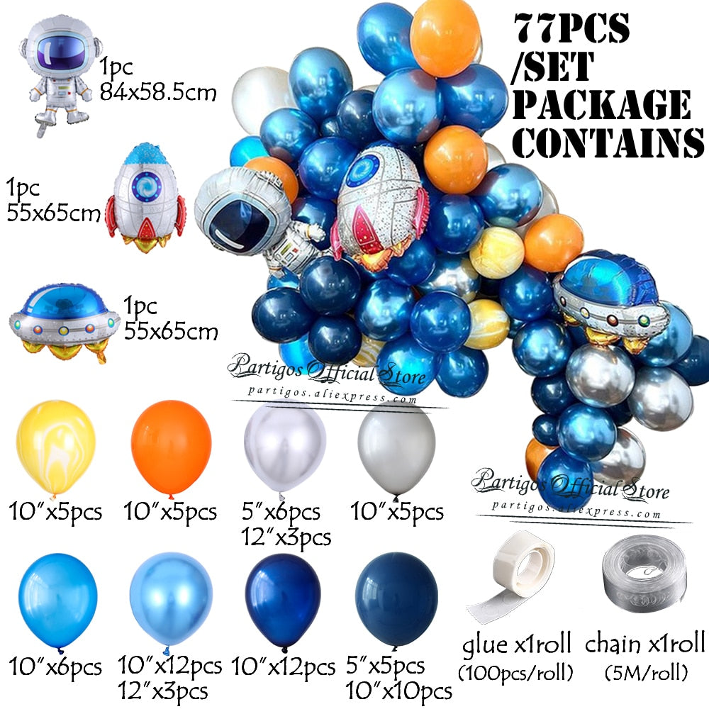 Space Party Decorations Balloon Garland Astronaut UFO Rocket Foil Balloons kids Birthday Toys Blue Ballon Arch Inflatable