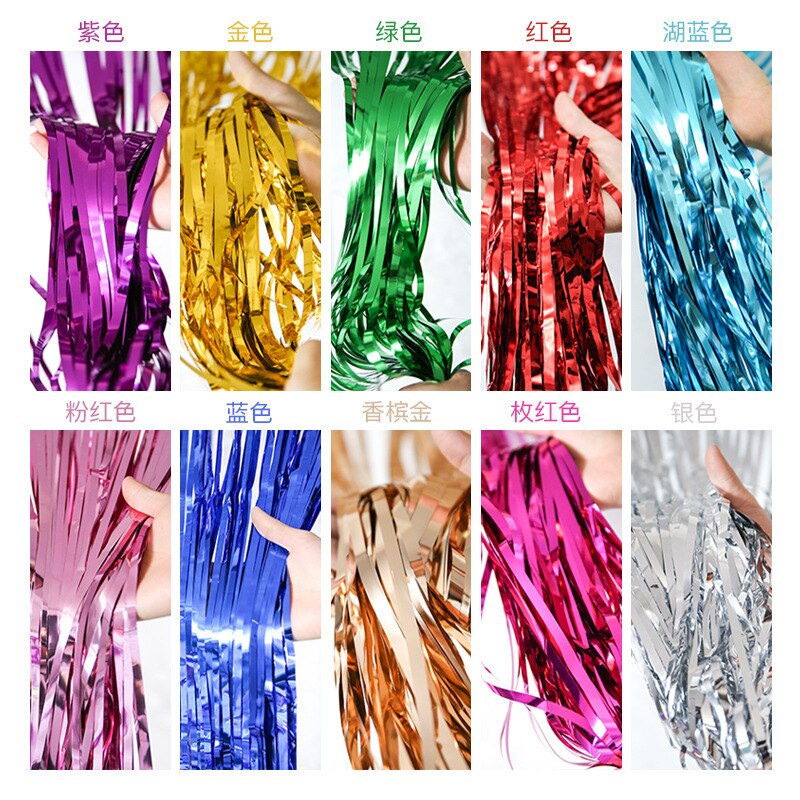 2Pack Party Backdrop Metallic Foil Fringe Tinsel Curtain Adult Kids Birthday Party Wedding Decoration Baby Shower Favor Supplies PartyDecorHQ