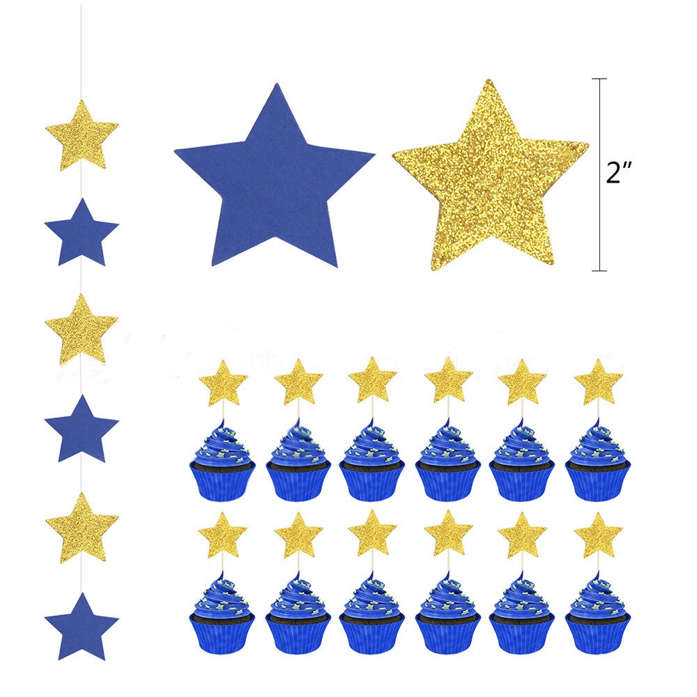 Starry Sky Theme Latex Balloon Arch Kit Banner Star Cake Toppers Paper Flower Ball Boy Birthday Party Decoration 