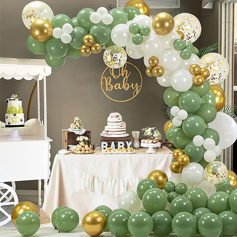 Party Decoration Avocado Green White Balloon Garland Arch Kit Gold Confetti Wedding Anniversary Supplies Inflatable Decorations