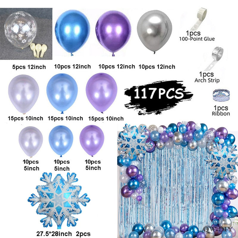 Frozen elsa Snowflakes Foil Balloons Garland Arch Happy Birthday Banner Baby Shower Baptism Party Globos Kids Toy Gifts Girls Inflatable Decorations