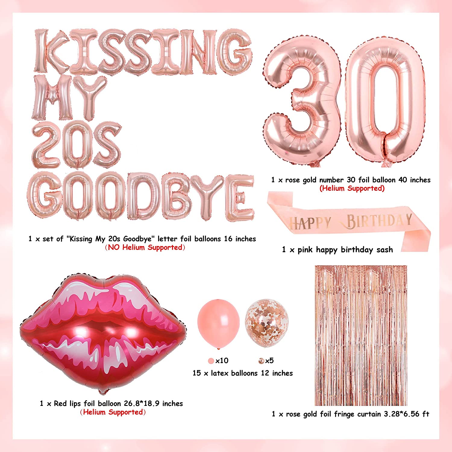 Kissing Twenties Goodbye th Birthday Party Decorations Rose Gold Balloons Year Old Decor Supplies 