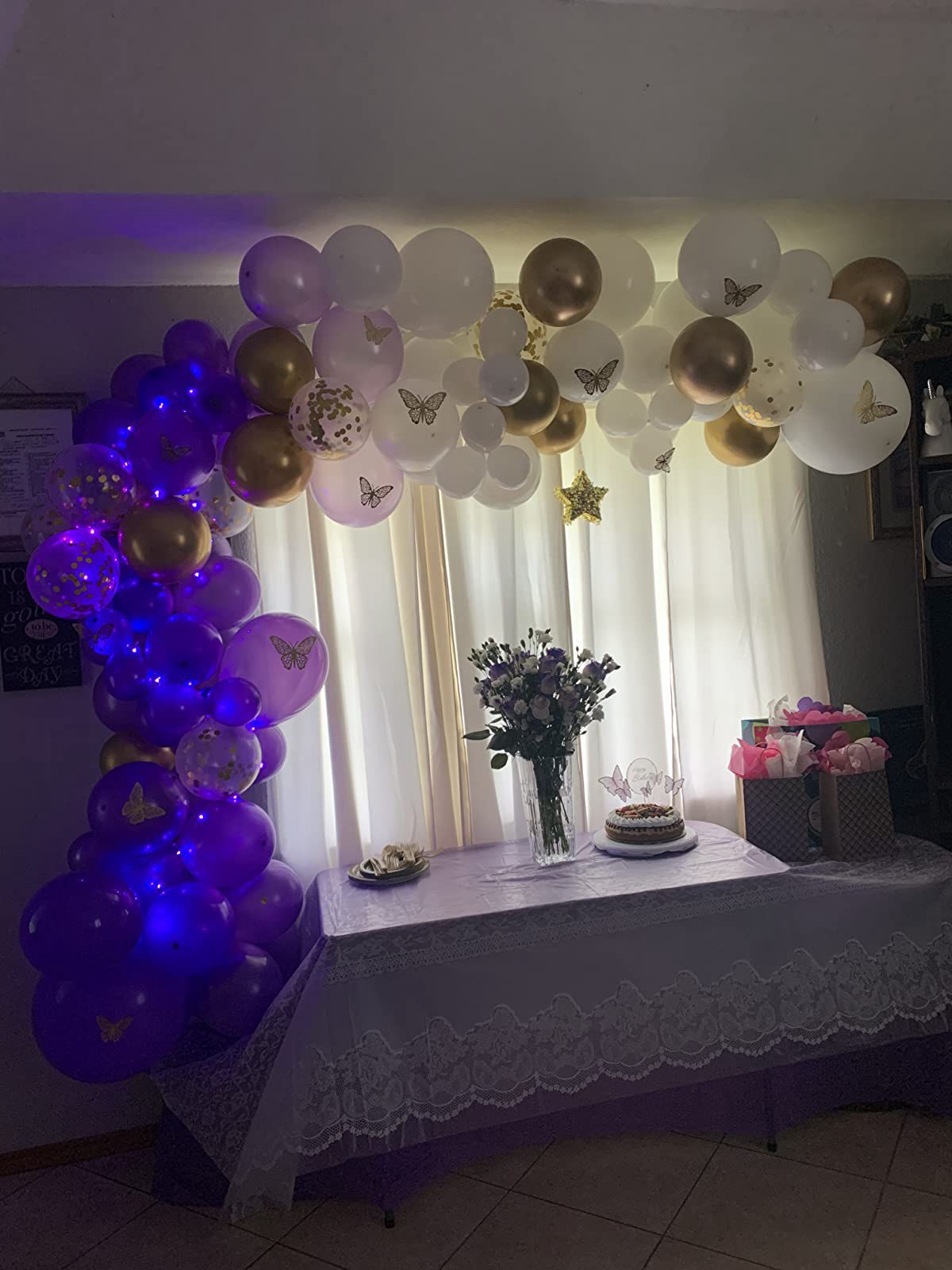 White Purple Balloon Garland Arch Kit Butterfly Theme Gold Confetti Foil Banner Girl Birthday Party Supplies Inflatable Decorations