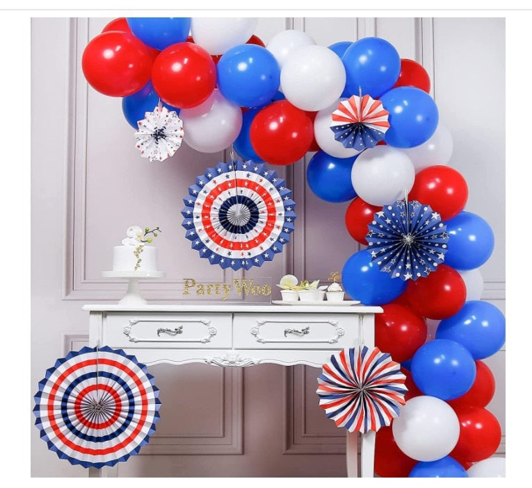 Party Decorations Red Blue White Balloon Garland Arch Kit Paper Fan for Kids Baby Shower Birthday Party Supplies PartyDecorHQ