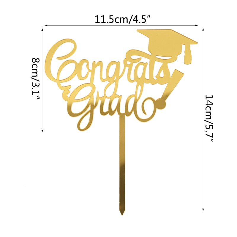 Class Cake Topper Congrats Grad Gold Black Acrylic Cupcake Toppers Graduations College Celebration Party Decorations 