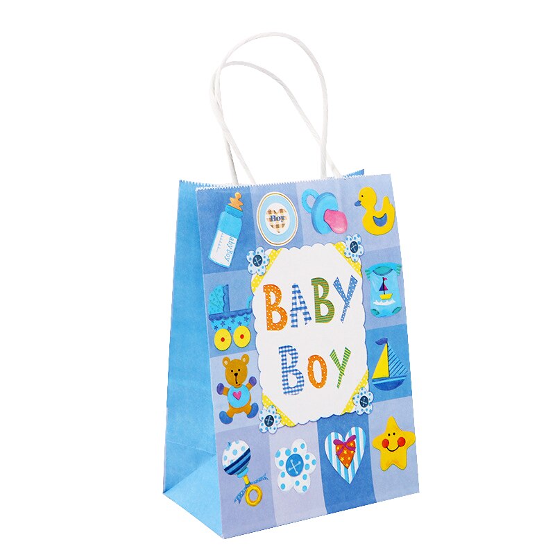 pcs Baby Shower Gifts Bag Pink Blue Handheld Paper Bags Candy Packaging Boy Girl Birthday Anniversary Party Supplies 