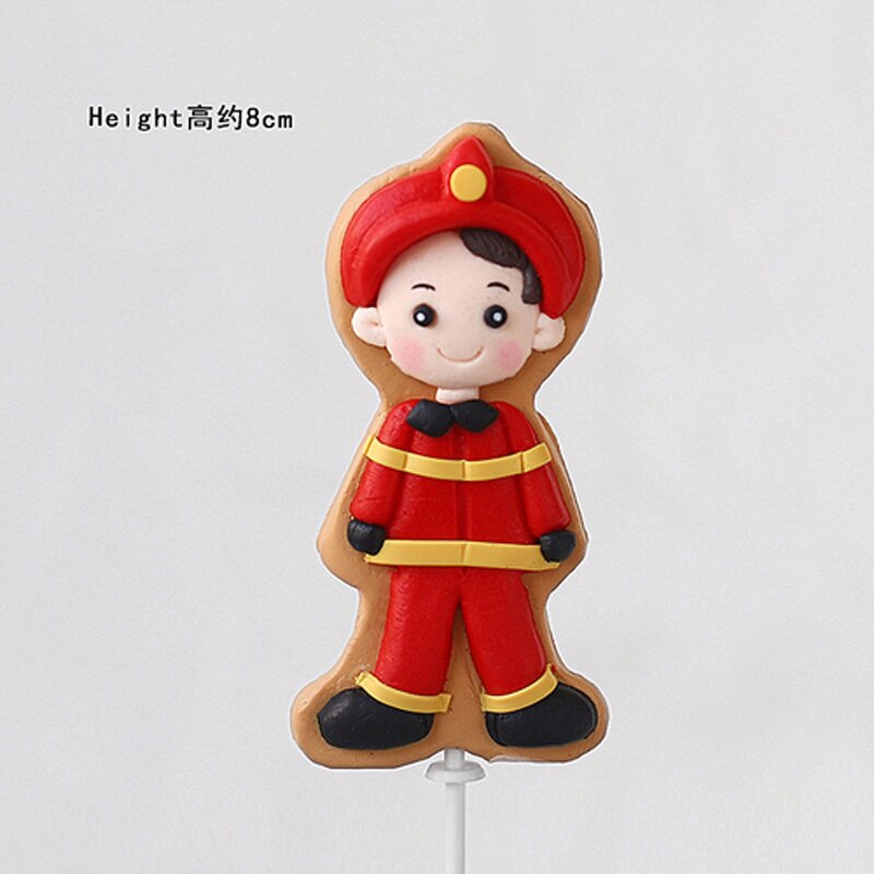 Happy Birthday Cake Toppers Party Supplies Fireman Set Fire Ladder Truck Decoration Boy Children's Day Decorate Gifts 