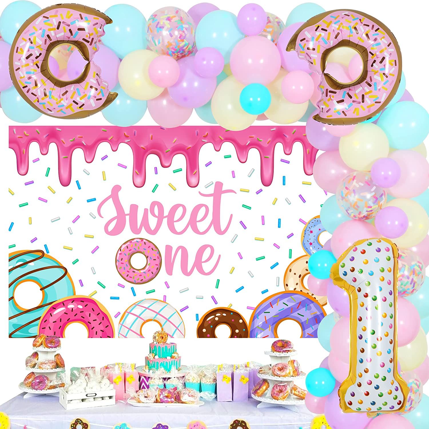 Donut st Birthday Party Decorations Macaron Balloon Garland Arch Kit Sweet One Backdrop Decor Supplies 