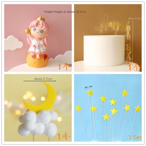 Cute Fox Stars Moon Clouds Prince Resin Creative Crafts Cake Decorations Little Boy Model Micro Landscape Cake Topper Decor PartyDecorHQ