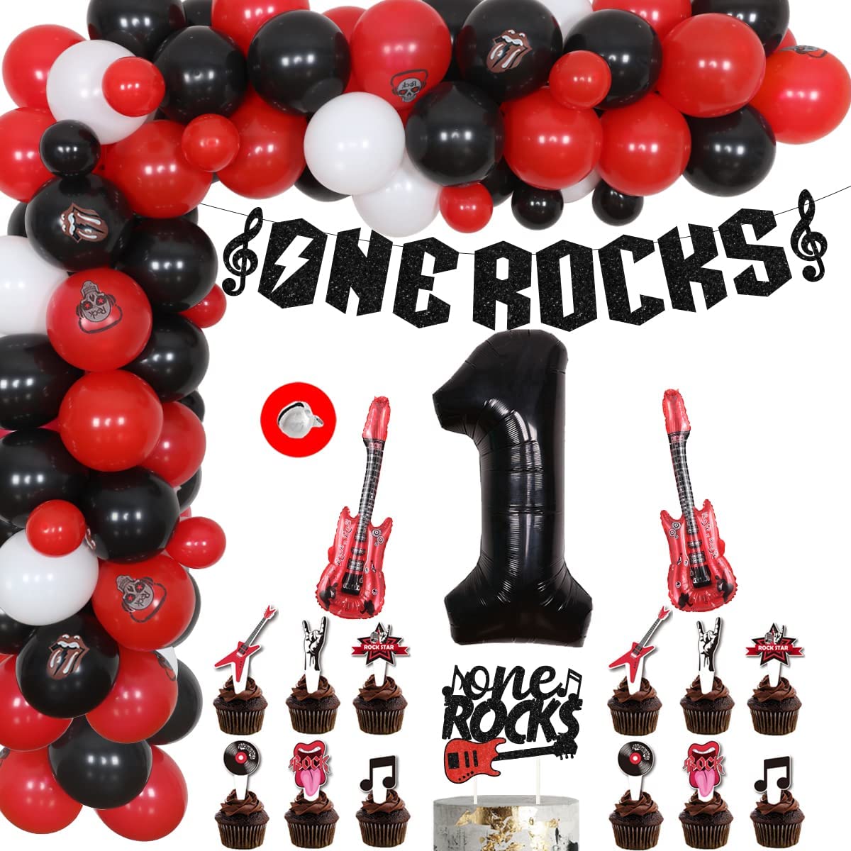 One Rocks st nd Birthday Decorations Cake Topper Banner Guitar Foil Balloons Music Themed Party Supplies 