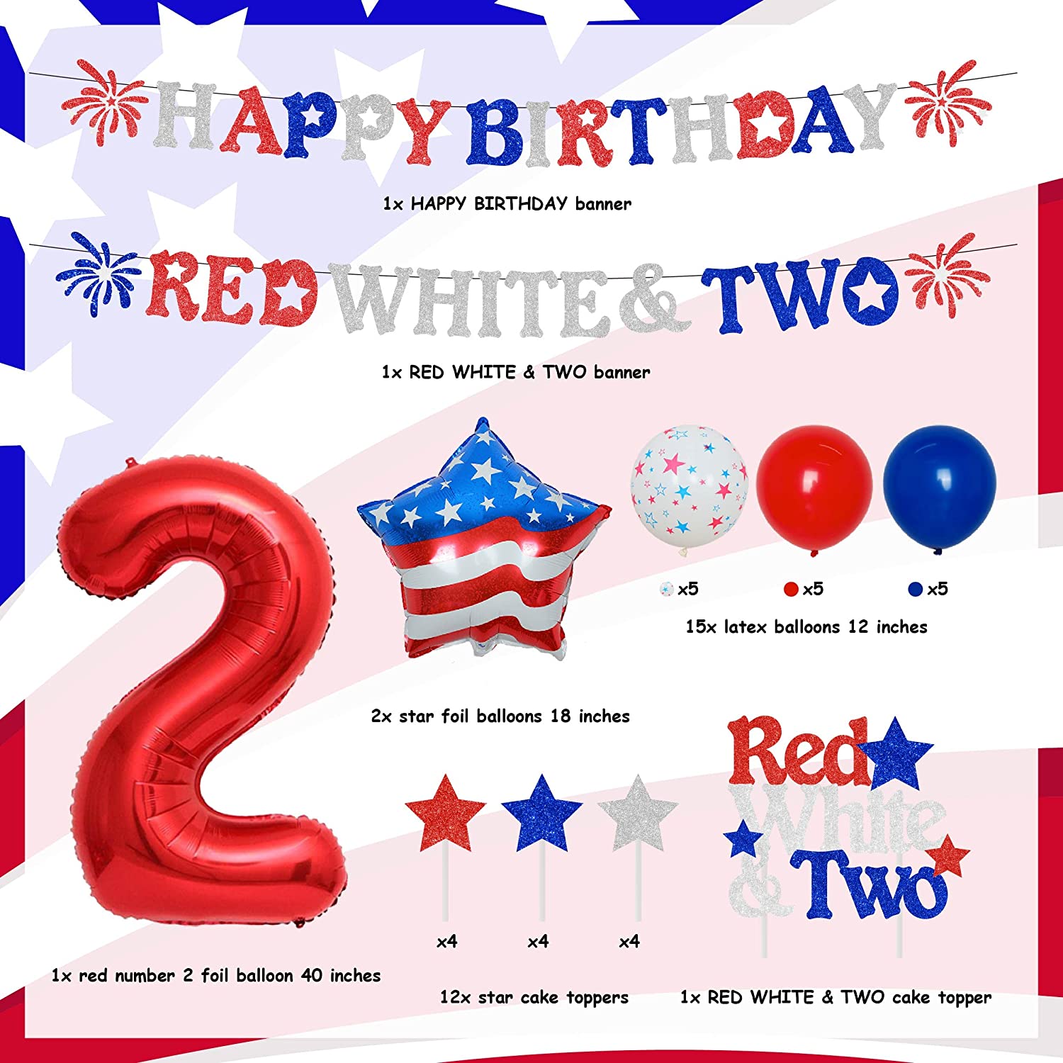 Little Firecracker 4th of July 2nd Birthday Party Decorations Balloons Banner for USA Independence Day Supplies PartyDecorHQ