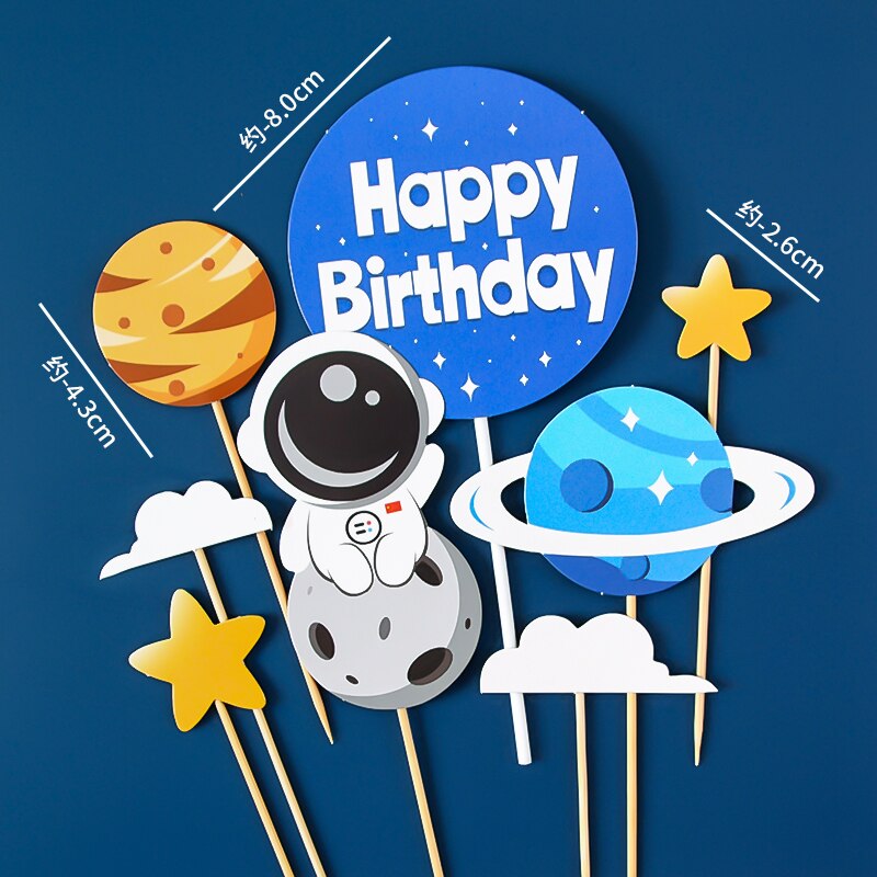 Astronaut Cake Topper Outer Space Theme Birthday Party Dessert Props Festive Decor Universe Planet Series 