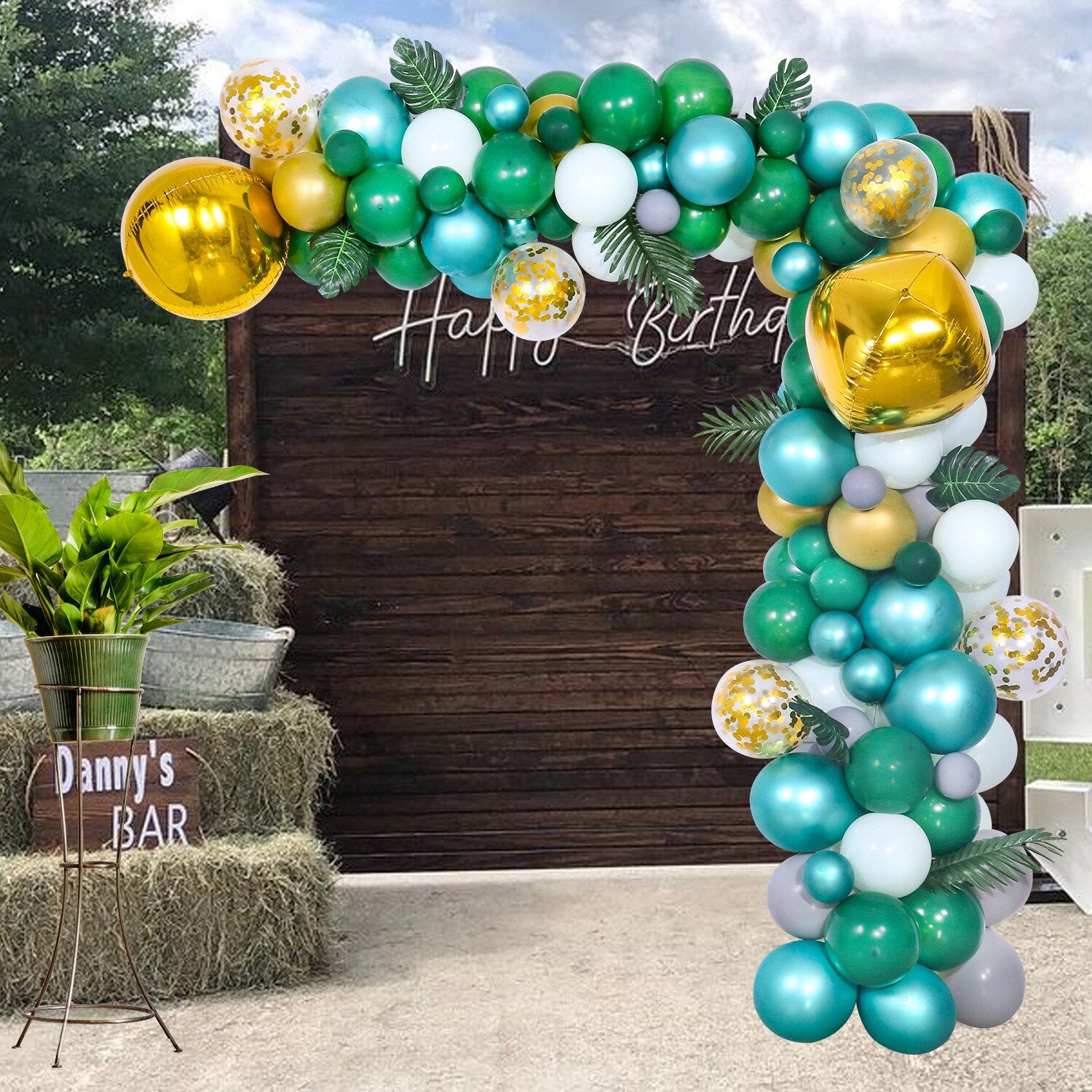 Green Balloon Garland Arch Kit Decoration Gold Foil Palm Leaves Baby Shower Weeding Birthday Party Supplies Inflatable Decorations