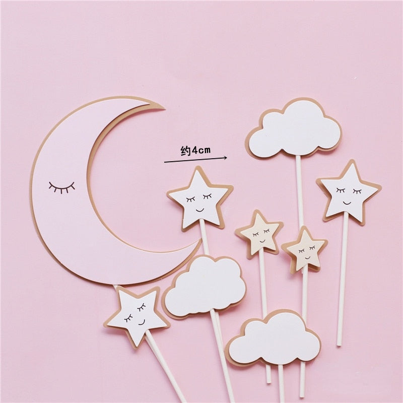 Clouds Moon Stars Sleeping Girl Decoration Angel Feather Cake Toppers Happy Children's Day Birthday for Party Supplies Gifts PartyDecorHQ