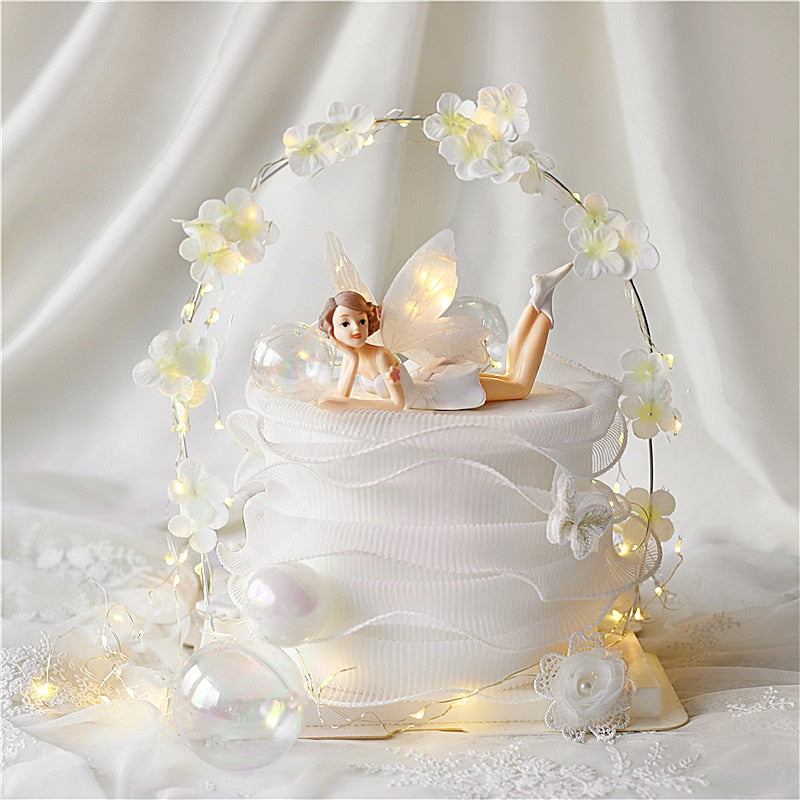 Elves Flower Fairy Cake Toppers Wedding Dessert Decoration Valentine's Day Party Lovely Girl Princess Happy Birthday Gifts 