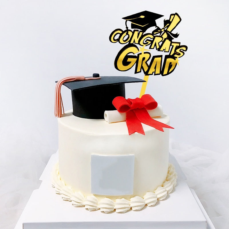 Class Cake Topper Congrats Grad Gold Black Acrylic Cupcake Toppers Graduations College Celebration Party Decorations 