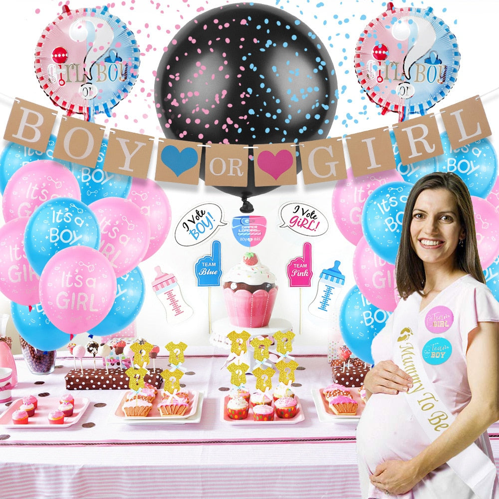 Baby Boy Girl Gender Reveal Party Decorations Balloon Blue Pink Arch Shower Mummy Sash Supplies 