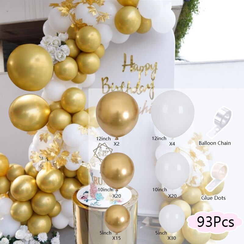 Balloons Arch Set Gold White Balloon Garland Adult Child Birthday Party Romantic Wedding Baby Baptism Shower Balloon Decoration PartyDecorHQ