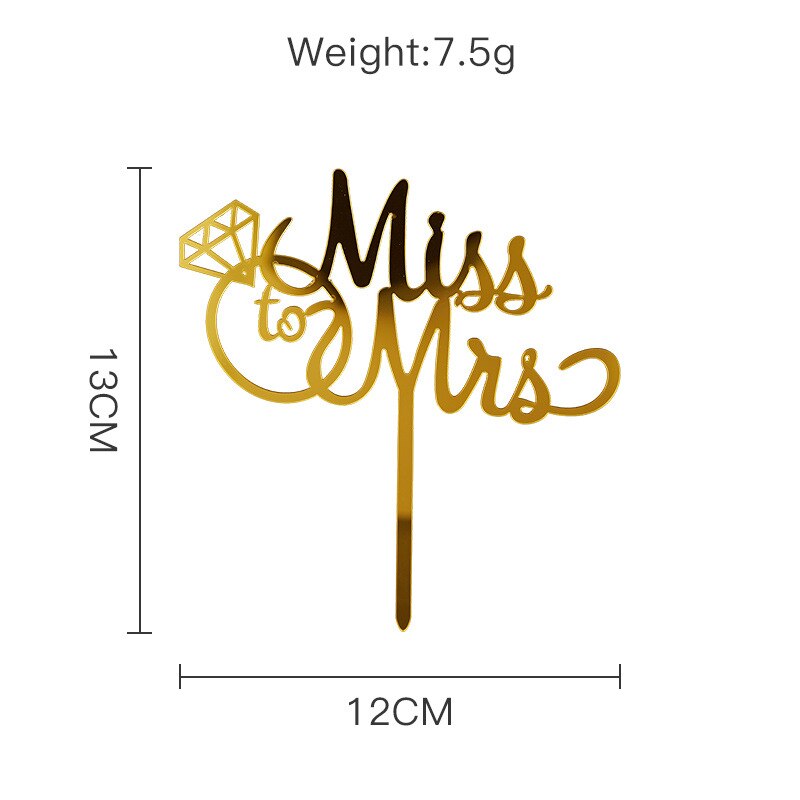 New Gold Mr Mrs Wedding Acrylic Cake Toppers Diamond Rings Valentine's Day Cupcake Topper Party Decorations 