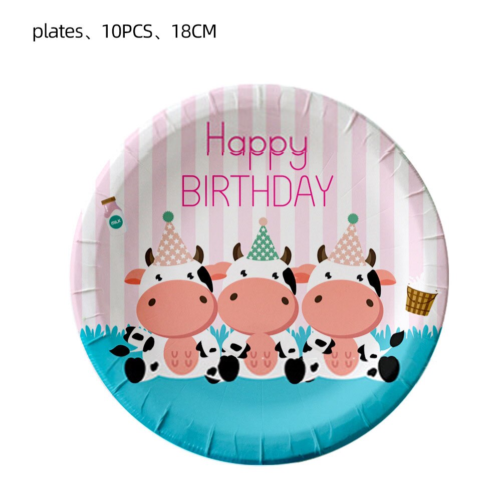 CHEEREVEALCartoon Cow Children's Birthday Party Decoration Paper Plate Disposable Tableware Set Table Arrangement Supplies 