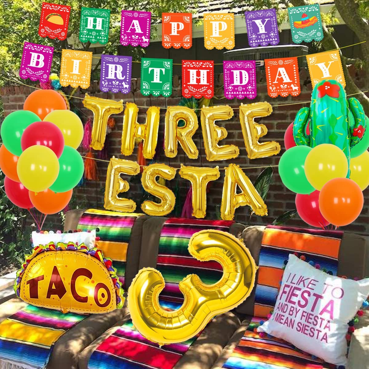 Mexican Themed Party Decorations Golden Balloon Set Happy Birthday Banner Cake Topper th Supplies 