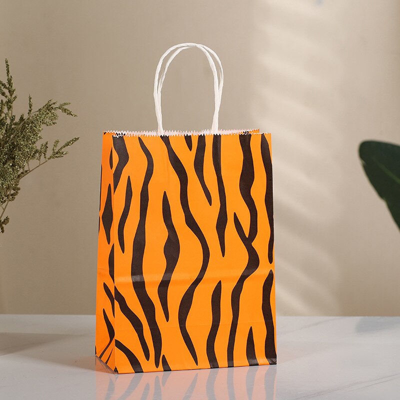 pcs Paper Tote Bag Zebra Tiger Floral Candy Gifts Packing Bags Jungle Birthday Party Decoration Baby Shower Wedding Supplies 