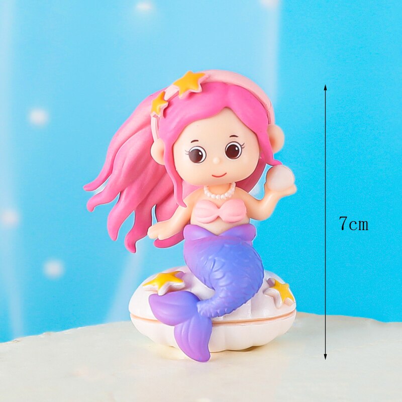 Ocean Theme Shell Little Mermaid Cake Decoration Princess Doll Ornaments Kids Fairy Girl Birthday Topper Beauty Card Plug-i 