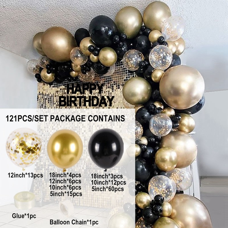 Birthday Black Gold Balloon Garland Arch Kit Happy 30 40 50 Birthday Party Decoration Adults Baby Shower Balloon Supplies PartyDecorHQ