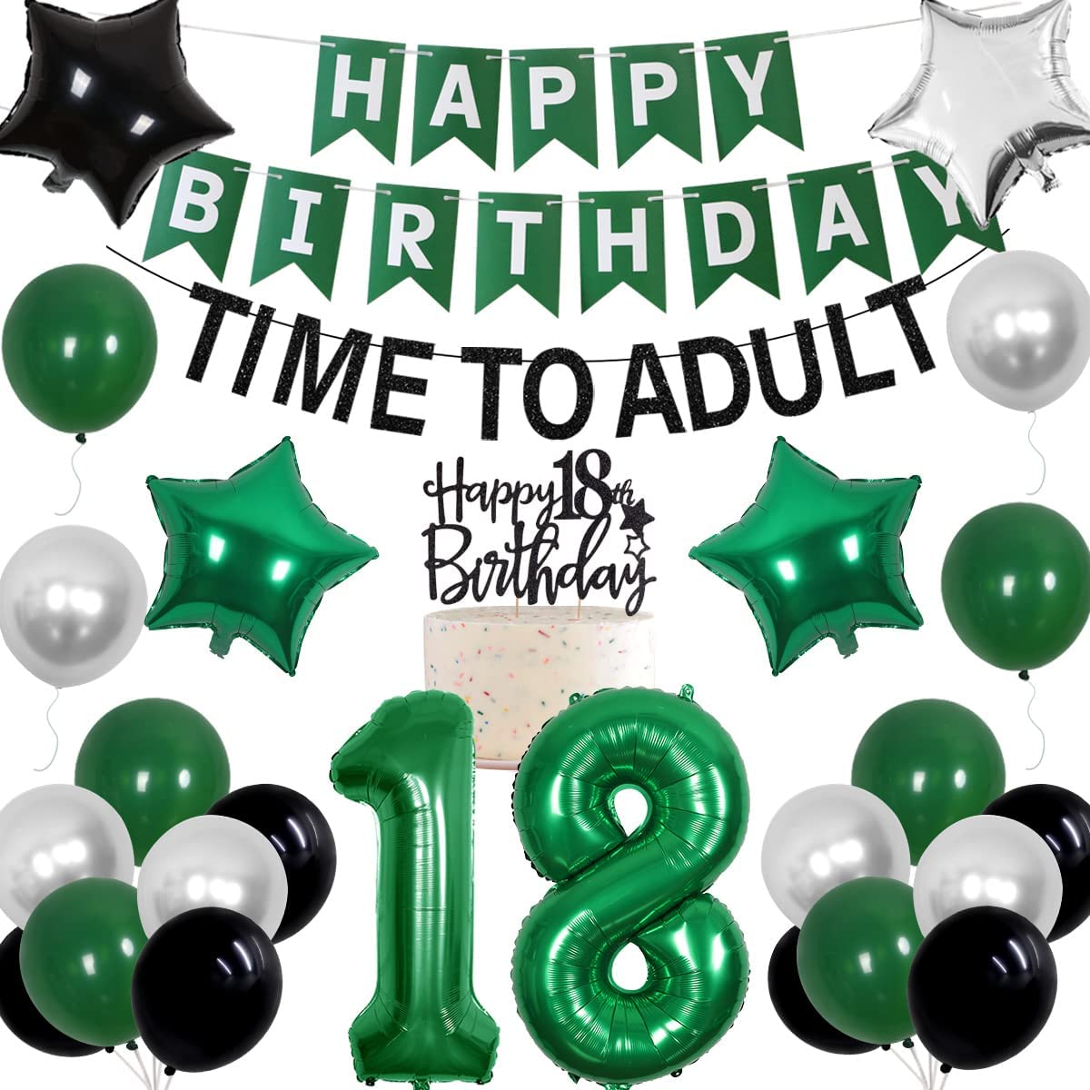 th Birthday Party Decorations Balloons Green Time Adult Banner Cake Topper Year Old Supplies Inflatable