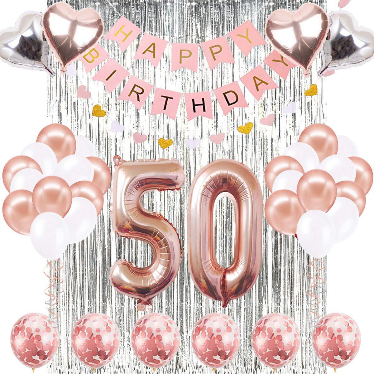 Rose Gold Silver Foil Confetti Balloon Set Banner Curtain Women th Birthday Party Decoration Supplies Inflatable Decorations