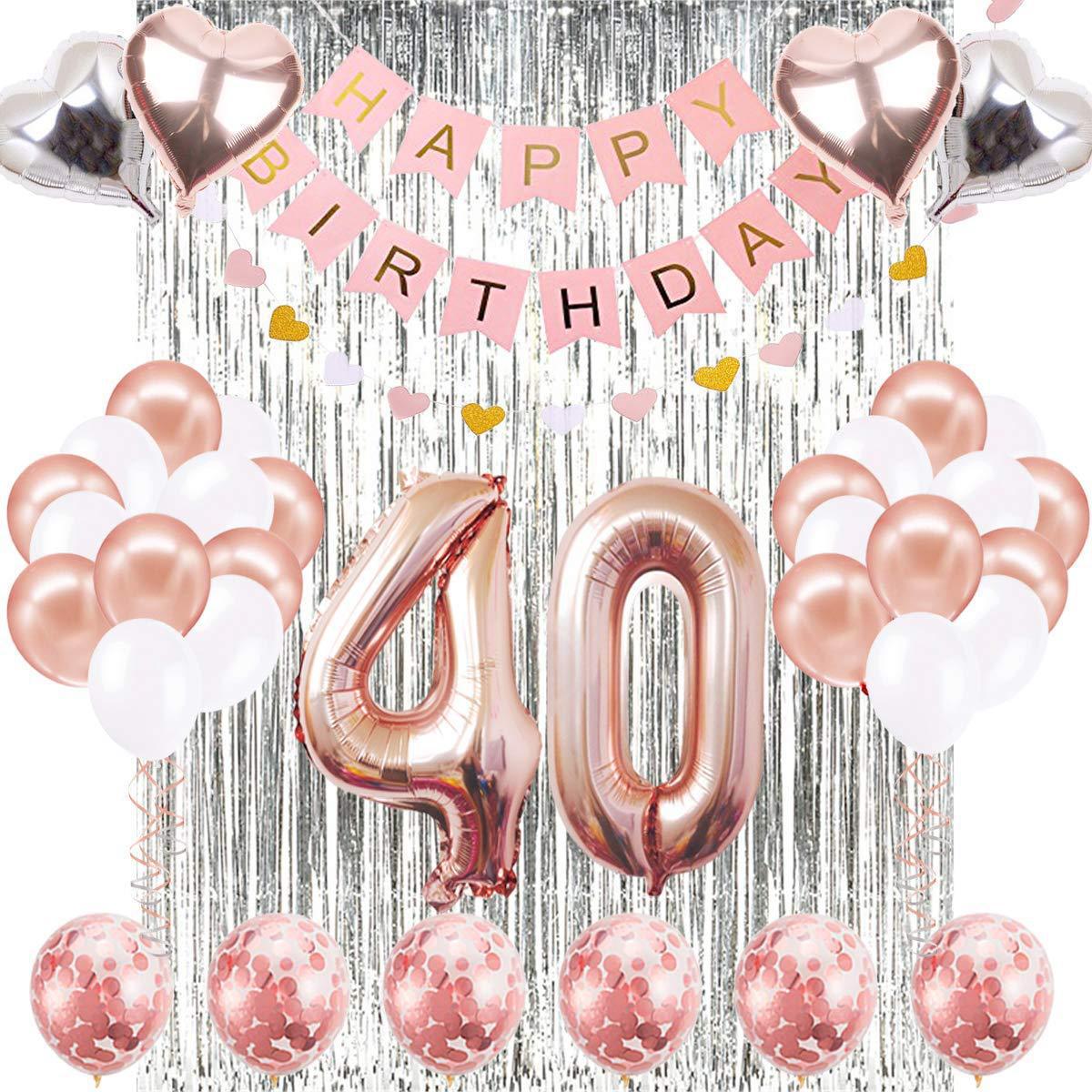 Rose Gold Silver Foil Confetti Balloon Set Banner Curtain Women th Birthday Party Decoration Supplies Inflatable Decorations