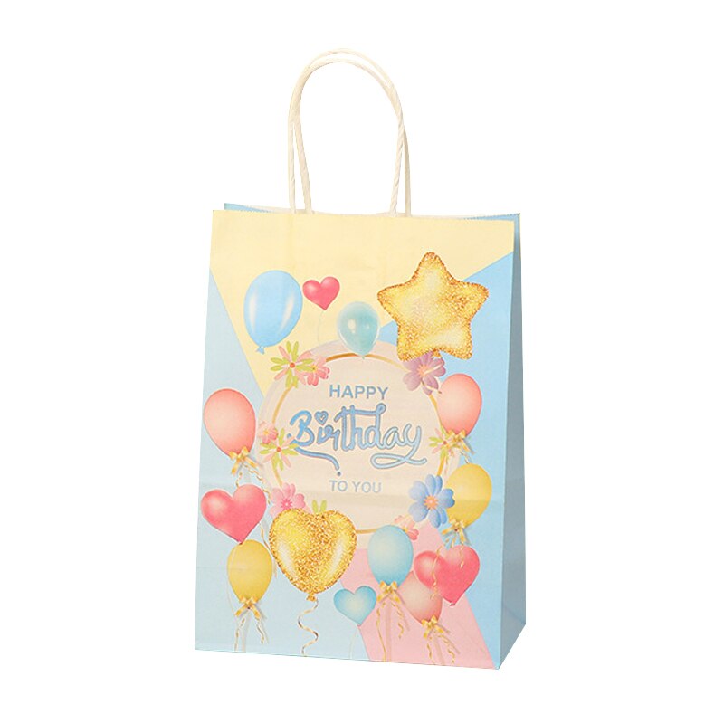 pcs Kraft Paper Gift Bag Handle Happy Birthday Packaging Wedding Favors Guests Festival Supplies 