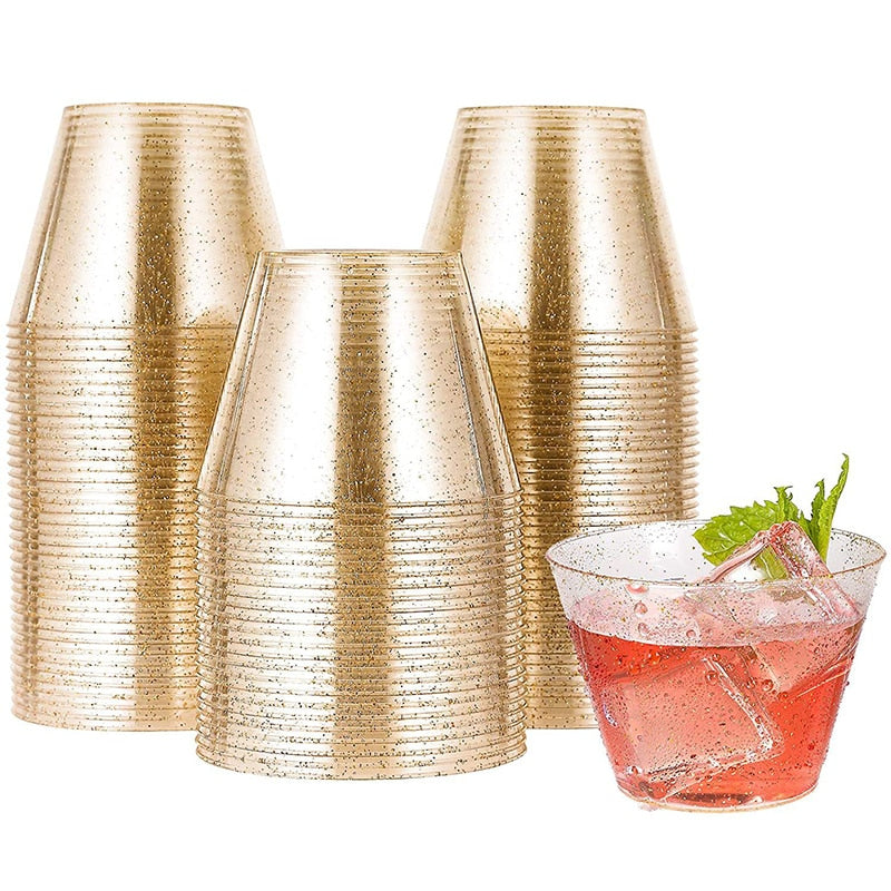 pcs Glitter Transparent Plastic Cup Gold Silver Sequins Drinks Wine Cups Wedding Birthday Party Decoration Home Festival 