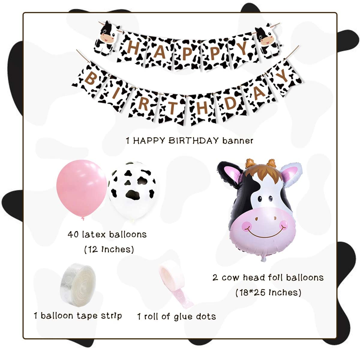 Cow Theme Party Decorations Balloon Arch Garland Kit Happy Birthday Banner st nd rd Supplies Inflatable