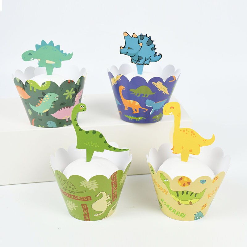 pcs Birthday Dinosaur Party Cupcake Toppers Wrapper Cartoon Animal Cake Decor Baby Shower Kids Favors Flag 