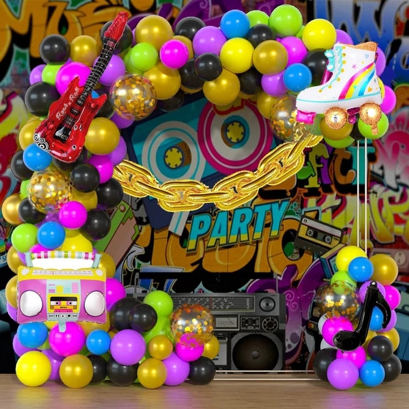 Back Theme Balloon Garland Arch Kit Backdrop Decoration Disco Radio Foil Ballon Retro Carnival Party Supplies Inflatable Decorations