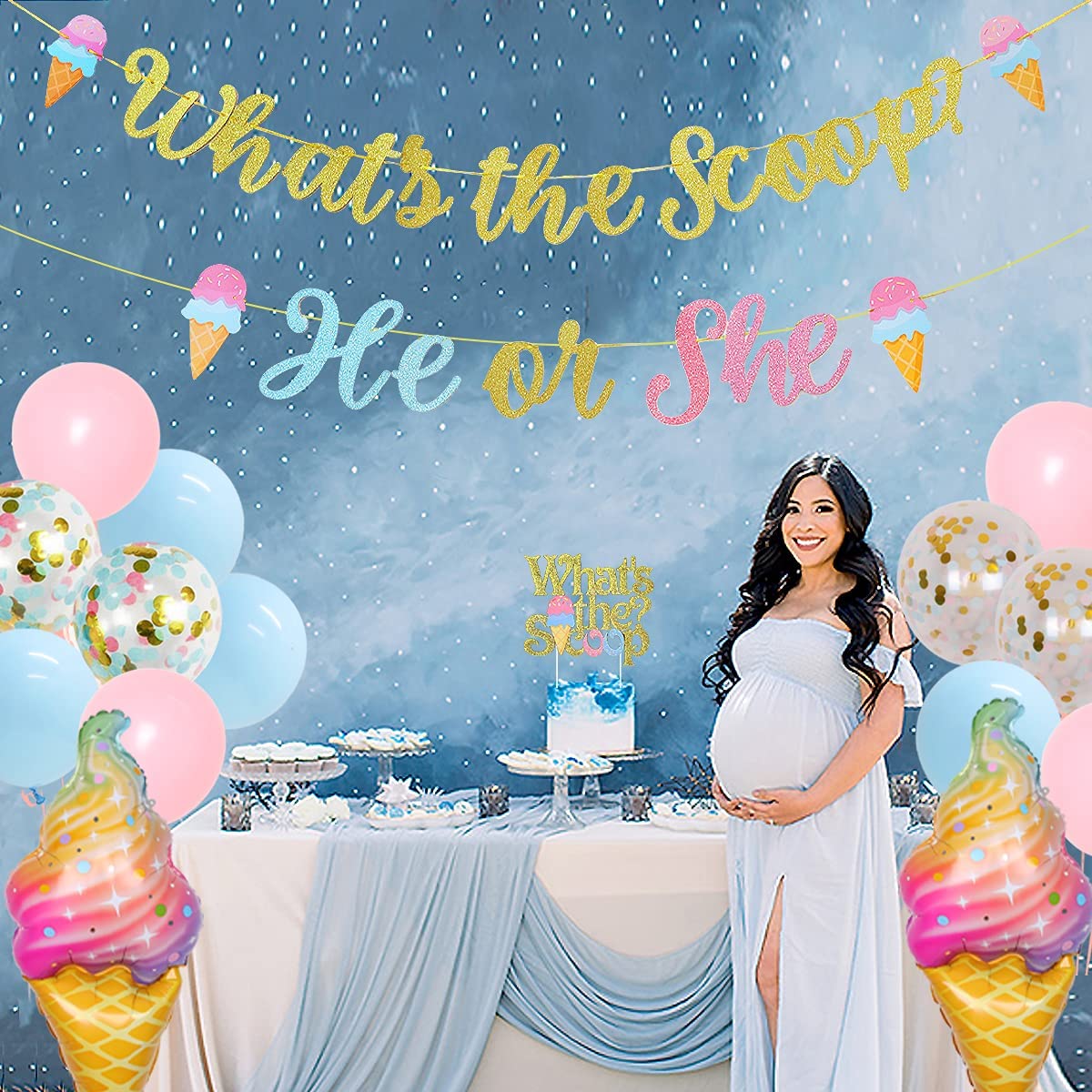 Gender Reveal Theme Party Decorations What’s Scoop Banner Ice Cream Foil Balloons Supplies 