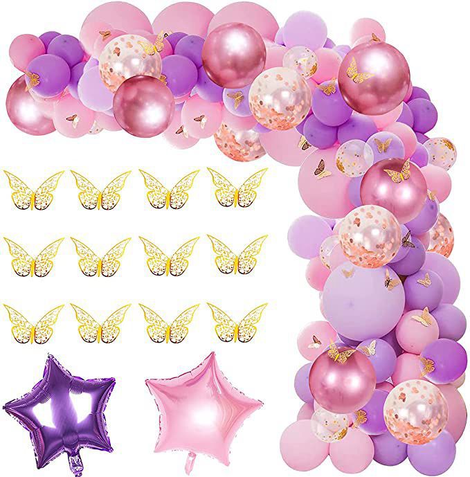 Butterfly Theme Party Decoration Pink Confetti Balloon Kit Sticker Girl Birthday Baby Shower Wedding Supplies 