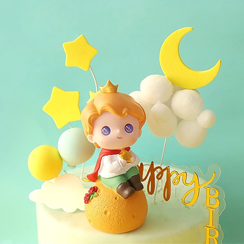 Cute Fox Stars Moon Clouds Prince Resin Creative Crafts Cake Decorations Little Boy Model Micro Landscape Cake Topper Decor PartyDecorHQ