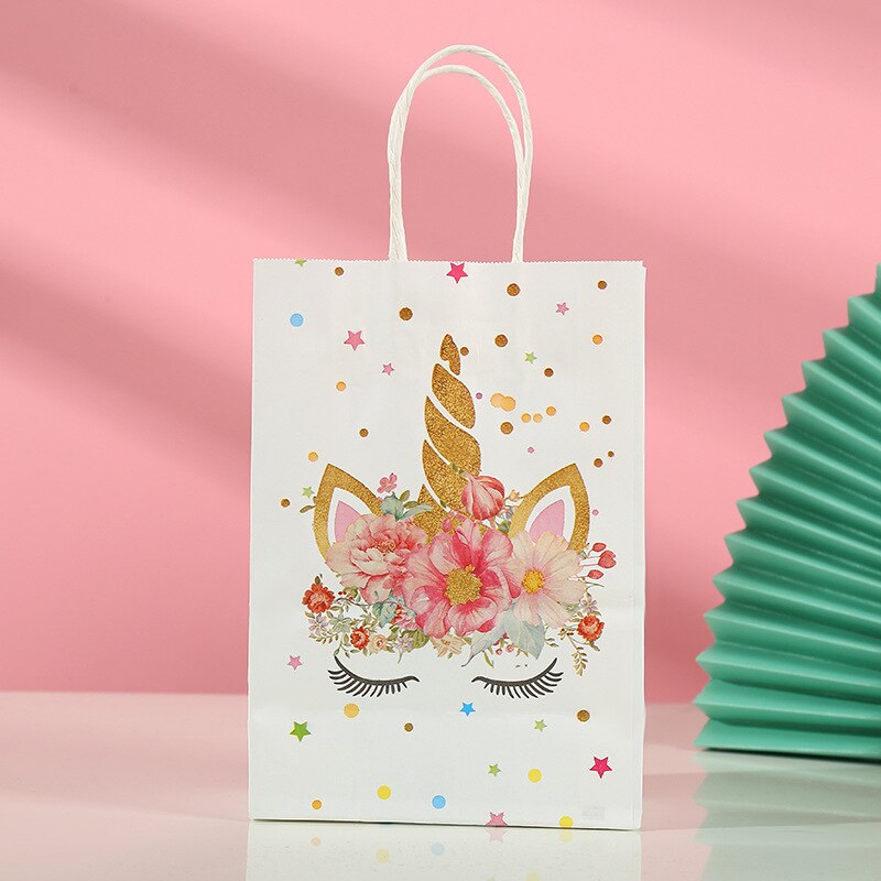 pcs Unicorn Mermaid Tote Bags Kraft Paper Bag Kids Birthday Decoration Baby Shower Wedding Party Guests Gifts Packaging 