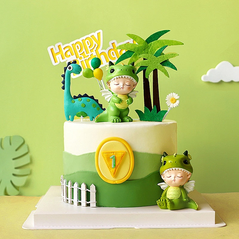 Lovely Dinosaur Baby Cake Topper Resin Dino Forest Styles Kid Boy Birthday Shower Party Cakes Decoration Dessert Flag 