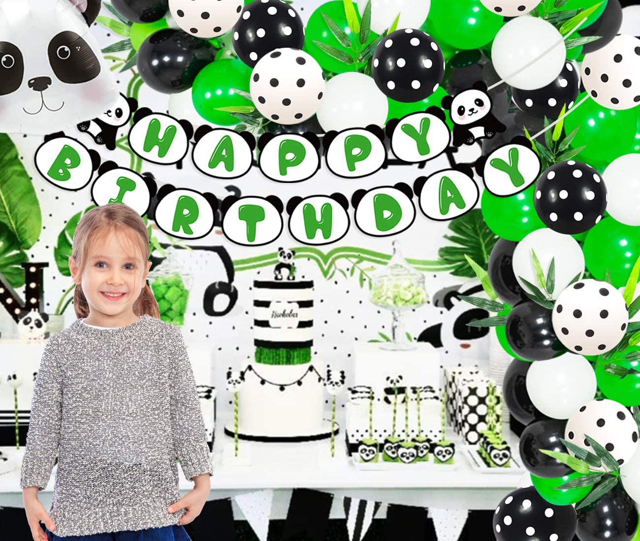 Panda Theme Party Decorations Green Balloons Set Happy Birthday Banner  for 1st 2nd 3rd Birthday Party Supplies PartyDecorHQ