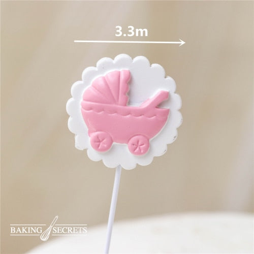 Gender Reveal Cake Decoration Blue Pink Baby Boy Girl Toppers Bottle Stroller Happy Birthday Cupcake Topper Baking 