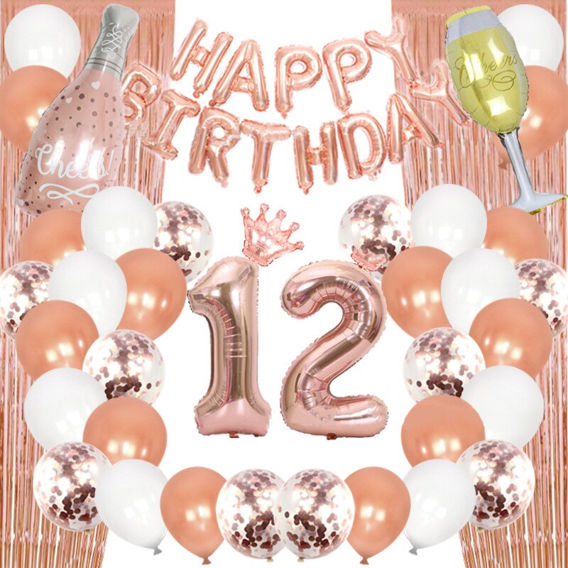 Rose Gold th Birthday Party Decoration Balloon Set Foil Confetti Banner Fringe Curtain 