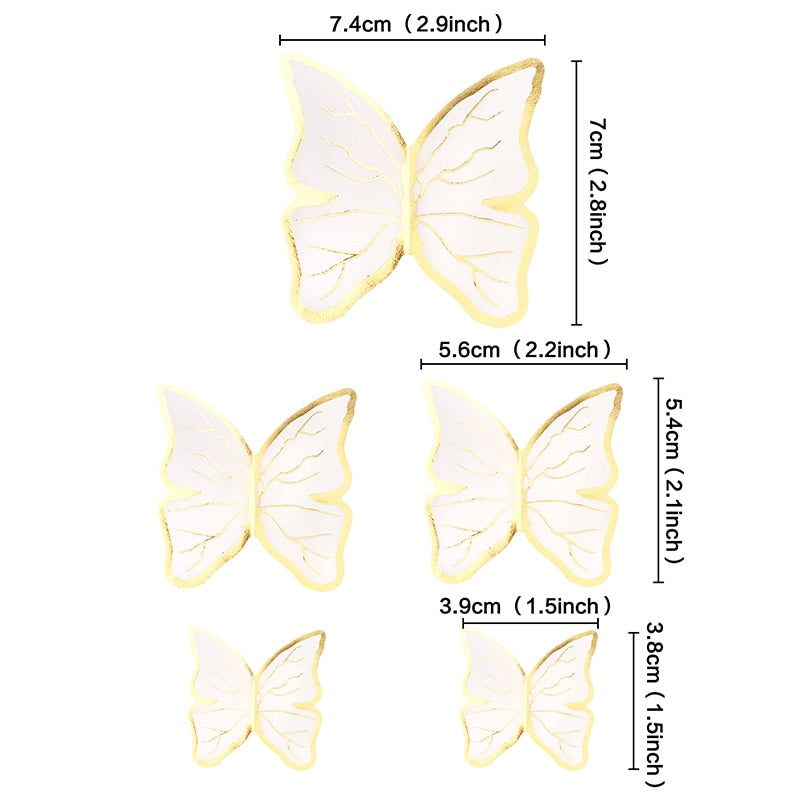 Set Gold Butterfly Cake Topper Decoration Happy Birthday Girl Wedding Bride Dessert Decor Baby Shower Supplies Gifts 